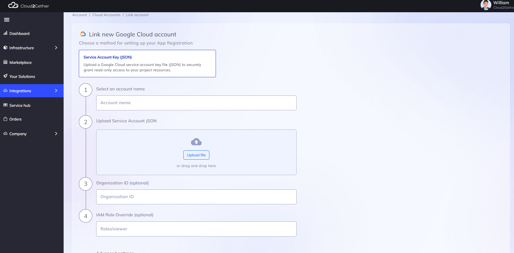 Cloud2Gether GCP Connection Form